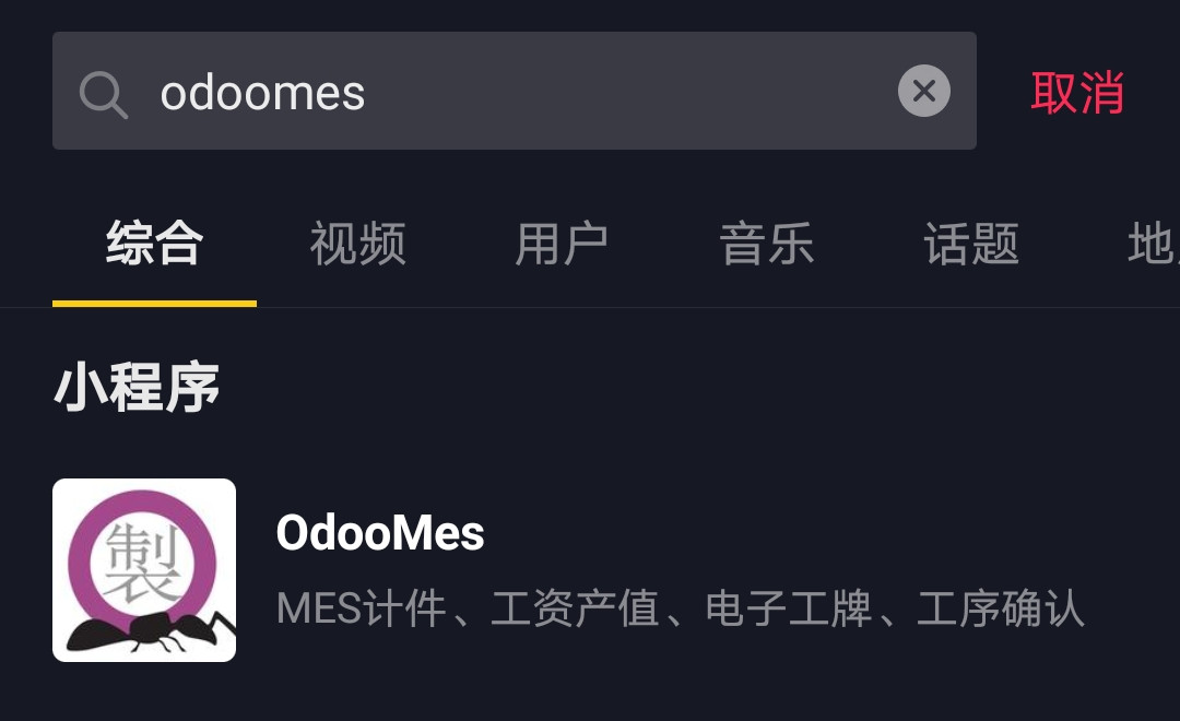 OdooMes抖音小程序搜索结果页面