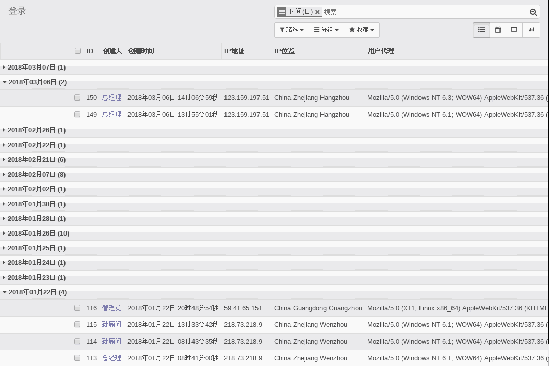 ODOO管理维度的日志查询